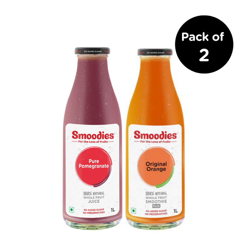 Smoodies 1L Combo- Pack of 2- Orange, Pomegranate