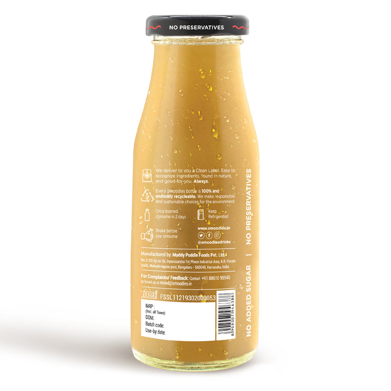 200ml Smoodies Aam Panna (green mango) chilled bottle that says 100% natural all fruit juice