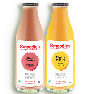 1 litre pack of Smoodies Mango & Strawberry Smoothies chilled bottles (Pack of 2)