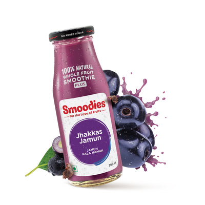 200ml Smoodies Jamun & Black Salt Smoothie chilled bottle that says 100% natural all fruit juice