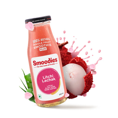 200ml Smoodies Litchi & Aloe Vera Juice chilled bottle that says 100% natural all fruit juice