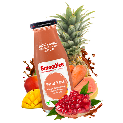 200ml Smoodies Fruit Fest (Mixed Fruit) Juice chilled bottle that says 100% natural all fruit juice