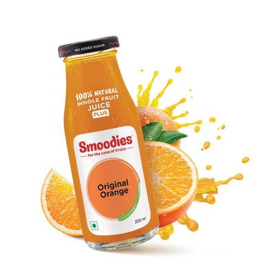 200ml Smoodies Original Orange Juice chilled bottle that says 100% natural all fruit juice